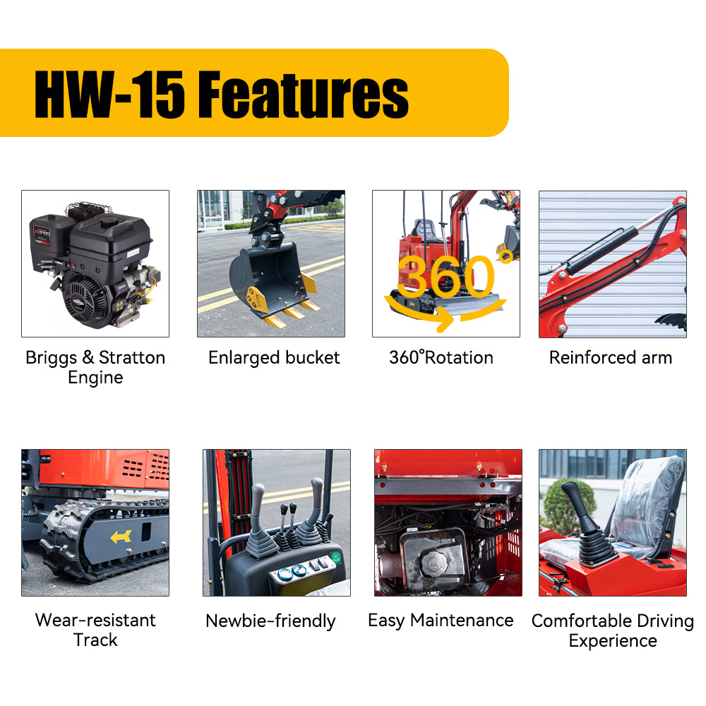 1.5Ton Mini Excavator | Extended Chassis & Boom Swing | 3 Colors Available
