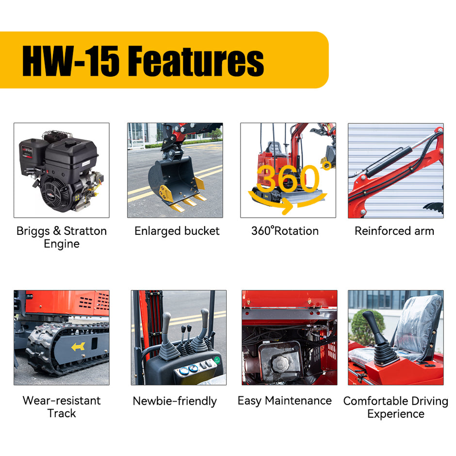 1.5Ton Mini Excavator | Extended Chassis & Boom Swing | 3 Colors Available
