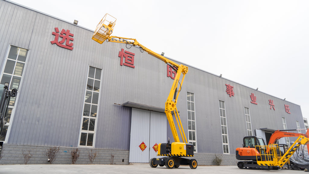 16-meter self-propelled articulated boom lift platform.