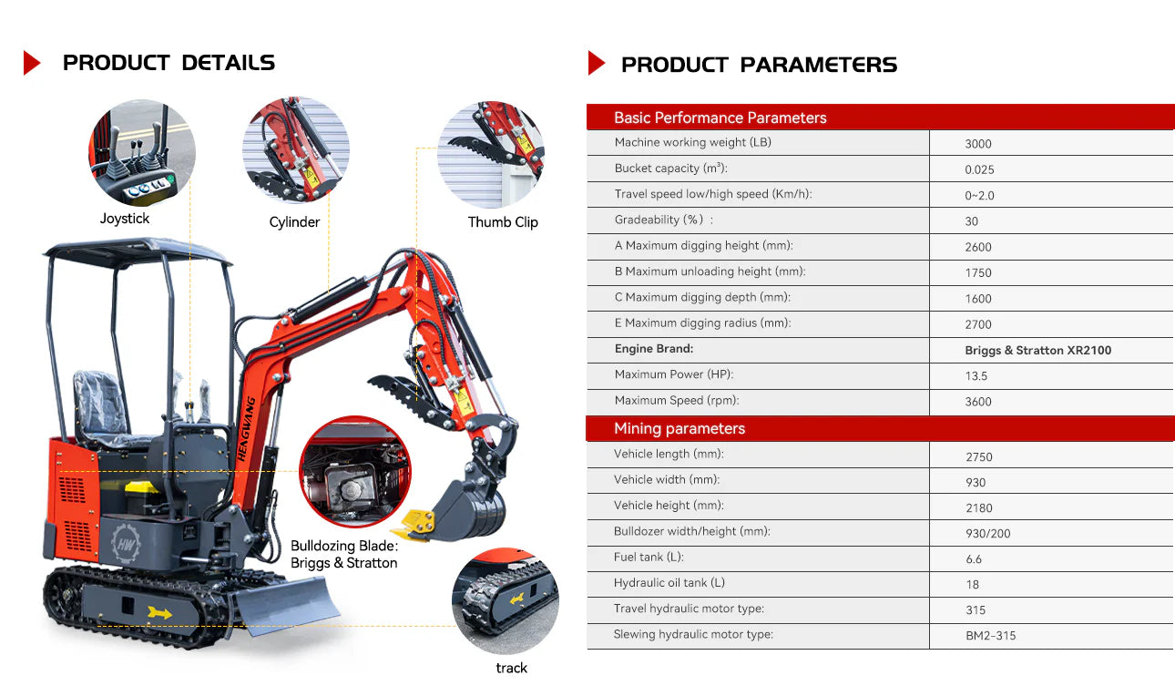 1.5Ton Mini Excavator | Extended Chassis & Boom Swing | 3 Colors Available