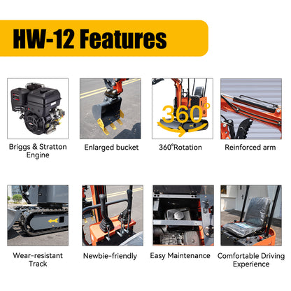 Household 2000 lb Mini Excavator With Powerful And High Digging Force B&S Engine