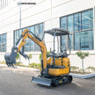 Front-left view of Hengwang HW-13W 1.3 ton compact mini excavator with dozer blade and thumb clip
