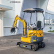 Rear-left perspective view of Hengwang HW-13W 1.3 ton compact mini excavator with canopy and rubber tracks