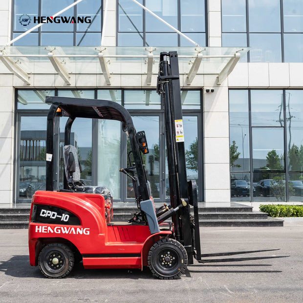 2,200 lb electric forklift CPD-10 side view with forks for material handling