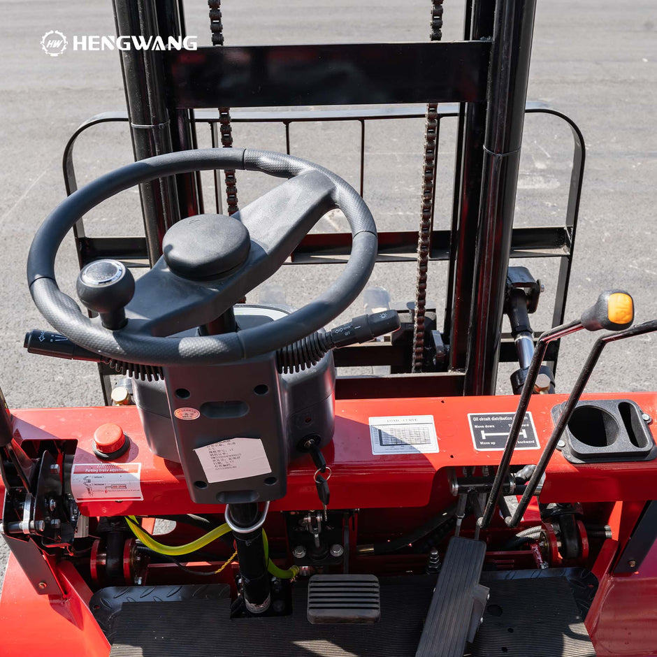 2,200 lb electric forklift steering wheel and hydraulic control levers