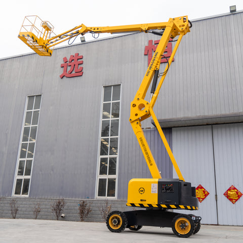 16-meter self-propelled articulated boom lift platform.