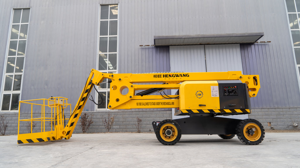 16-meter self-propelled articulated boom lift platform.