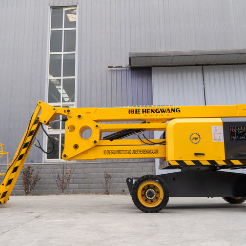 16-meter self-propelled articulated boom lift platform.
