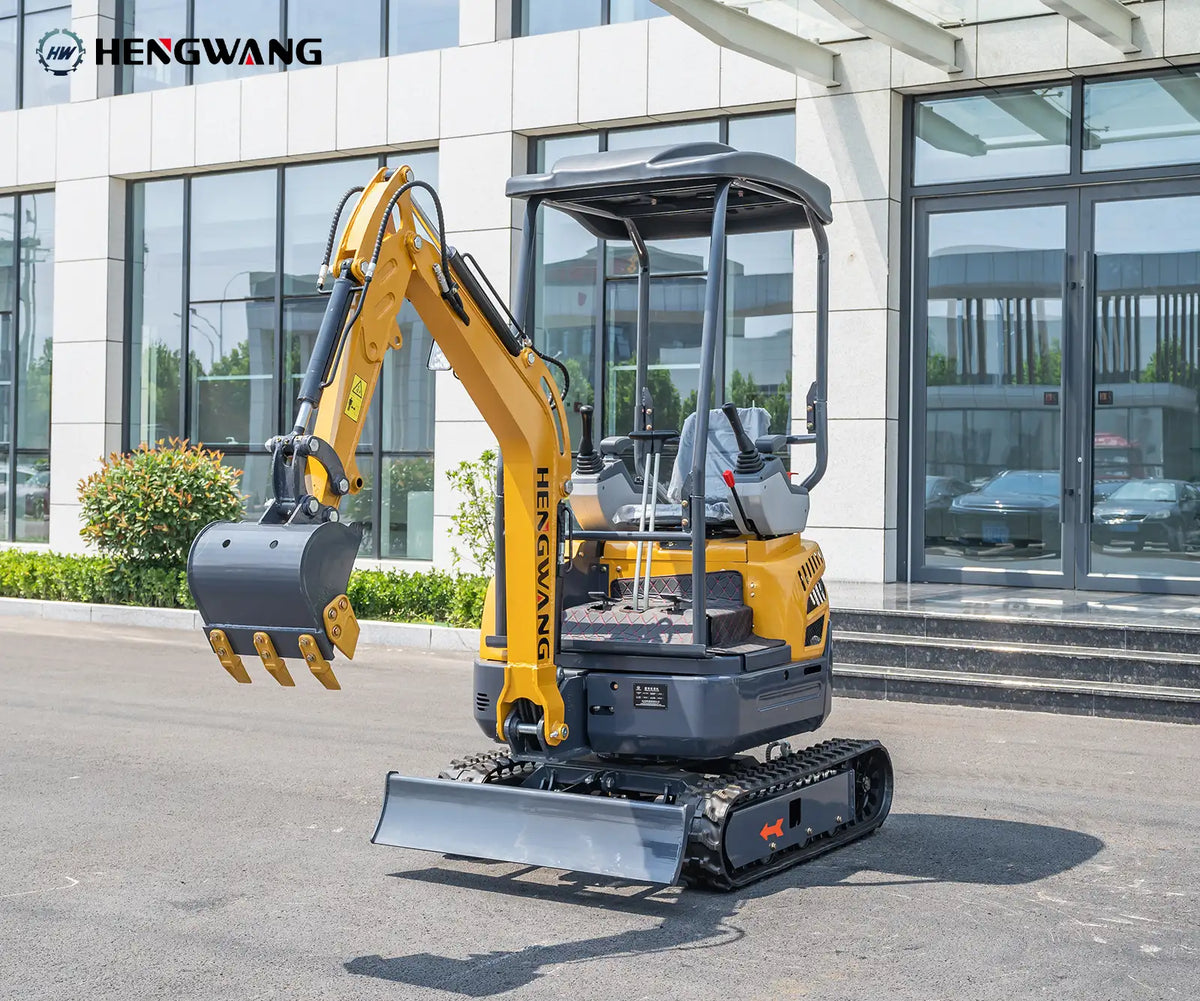 3,500 lb compact mini excavator with dozer blade and digging bucket