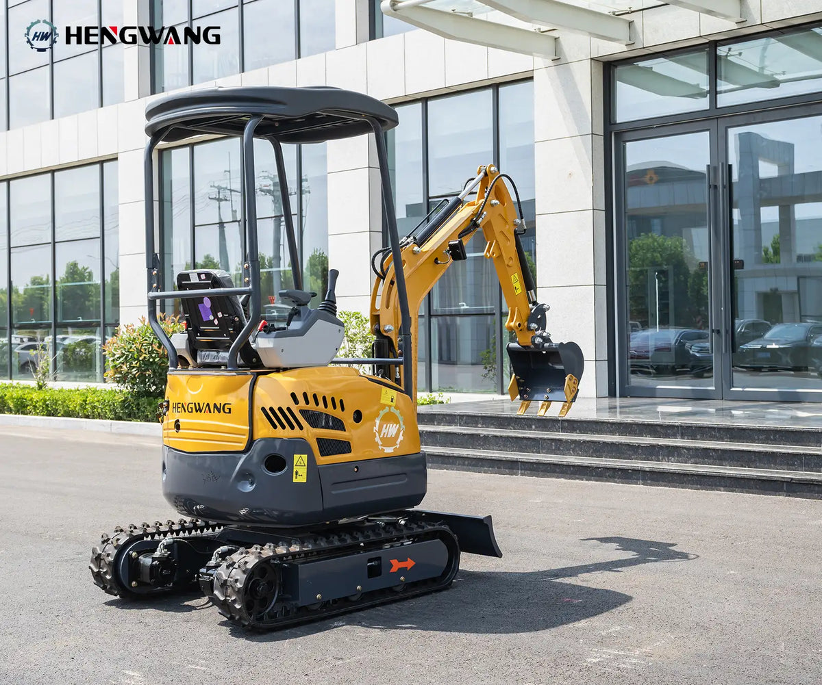 3,500 lb compact mini excavator with rubber tracks and digging bucket