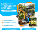 3,500 lb compact mini excavator digging in tight spaces with dozer blade