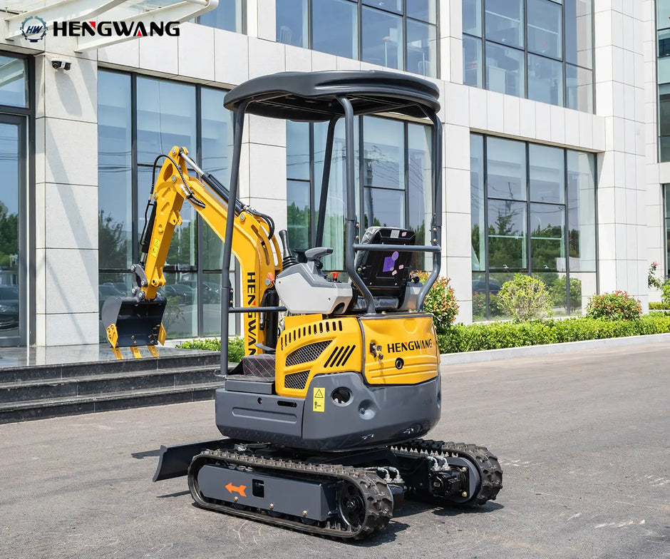 3,500 lb mini excavator with enclosed canopy, rubber tracks and dozer blade