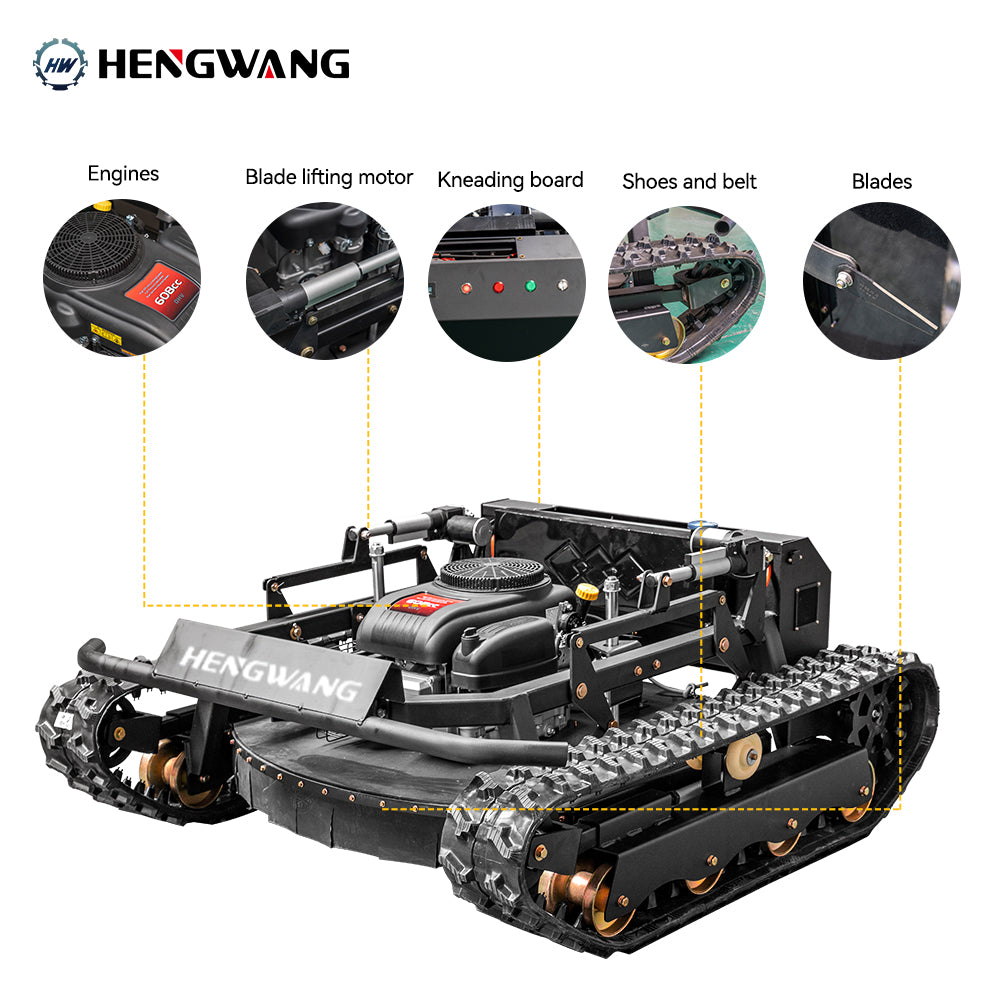 Gasoline remote control lawn mower, 65° climbing, adjustable cutting height