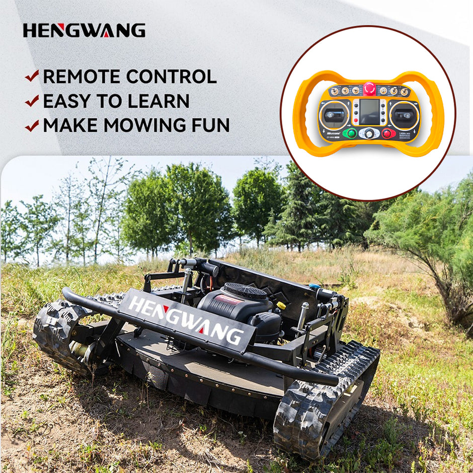 Gasoline remote control lawn mower, 65° climbing, adjustable cutting height