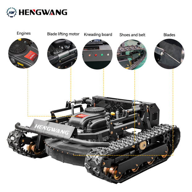 Gasoline remote control lawn mower, 65° climbing, adjustable cutting height