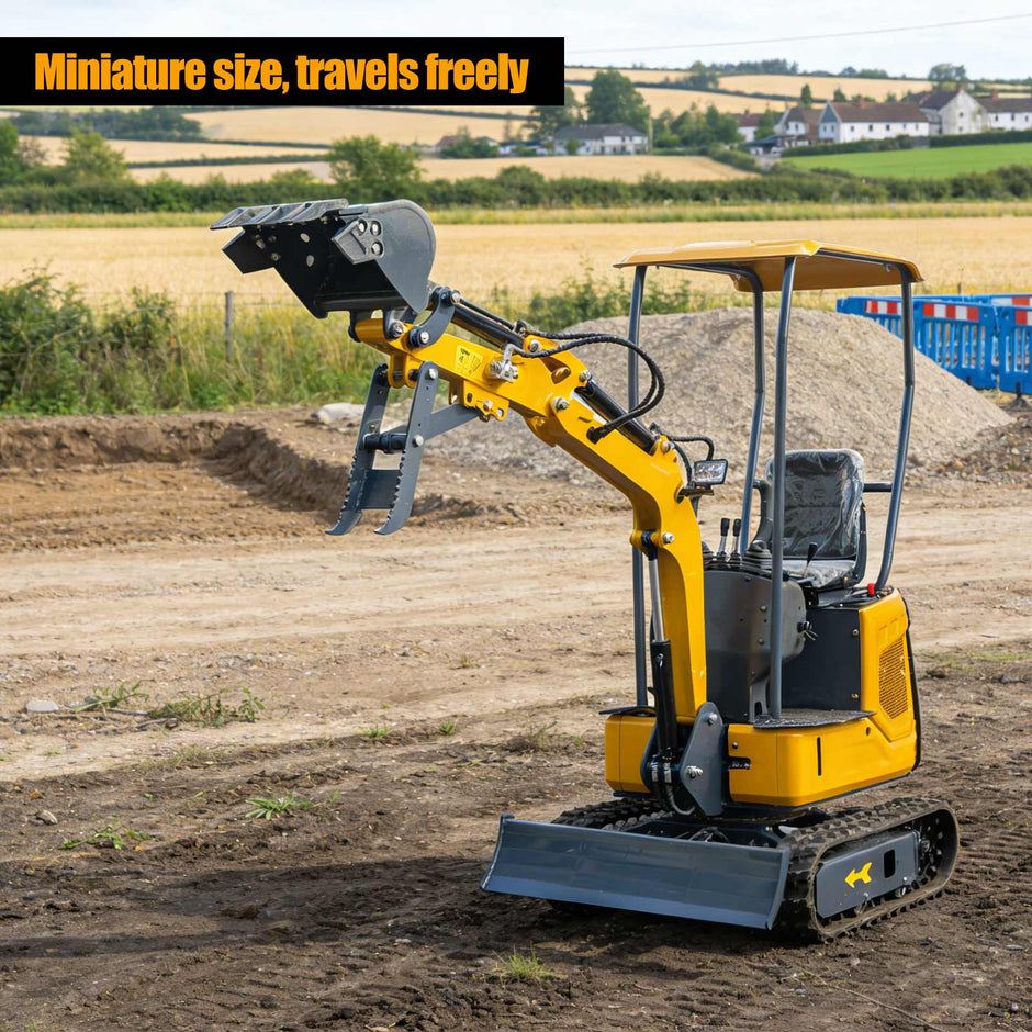 Compact HENGWANG mini crawler excavator with bucket and ripper attachment, miniature lightweight design for free movement in narrow yards and farm construction sites