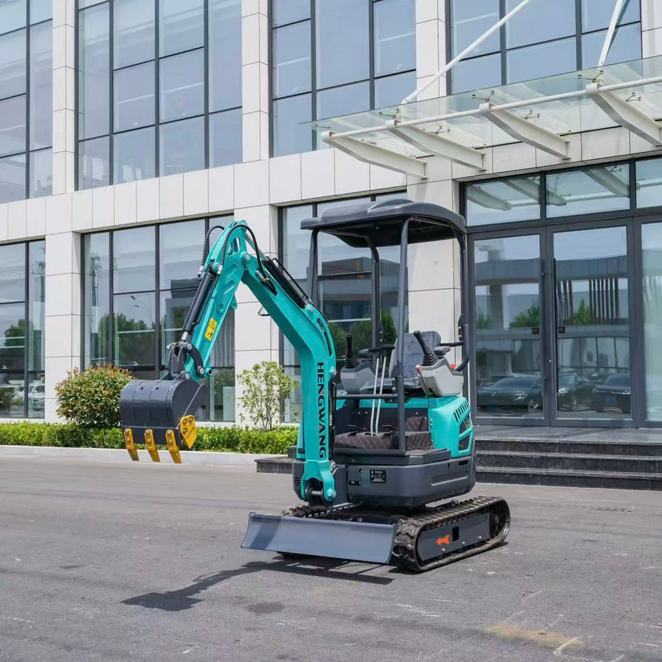 HENGWANG compact mini excavator with rubber tracks, hydraulic boom, bucket and front dozer blade