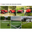 Collage of HENGWANG remote control crawler lawn mower and its application scenes, suitable for farms, ranches, soccer fields, playgrounds and residential courtyard lawn trimming
