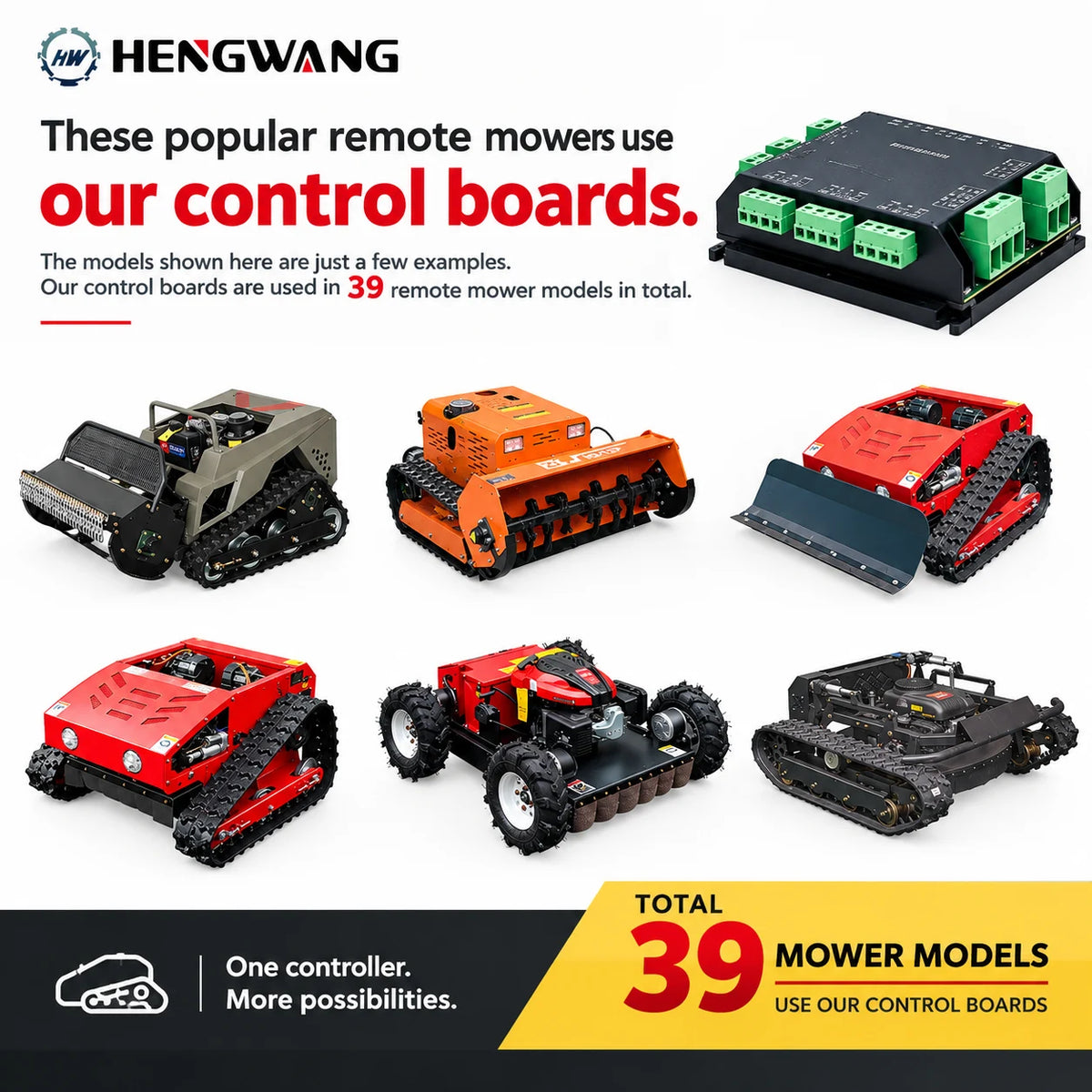 HENGWANG remote lawn mower control board used in 39 remote mower models, one controller fits multiple remote mower machines