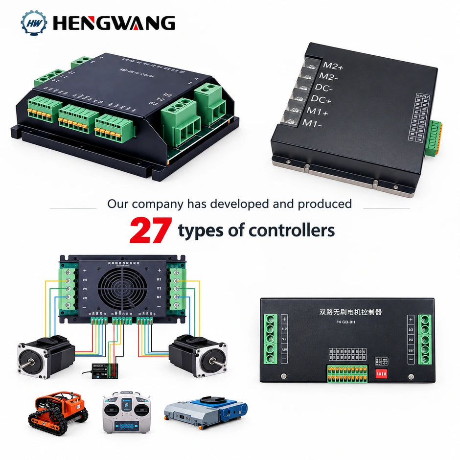 HENGWANG 27 types of remote lawn mower motor controllers with wiring terminals, motors and remote mower applications