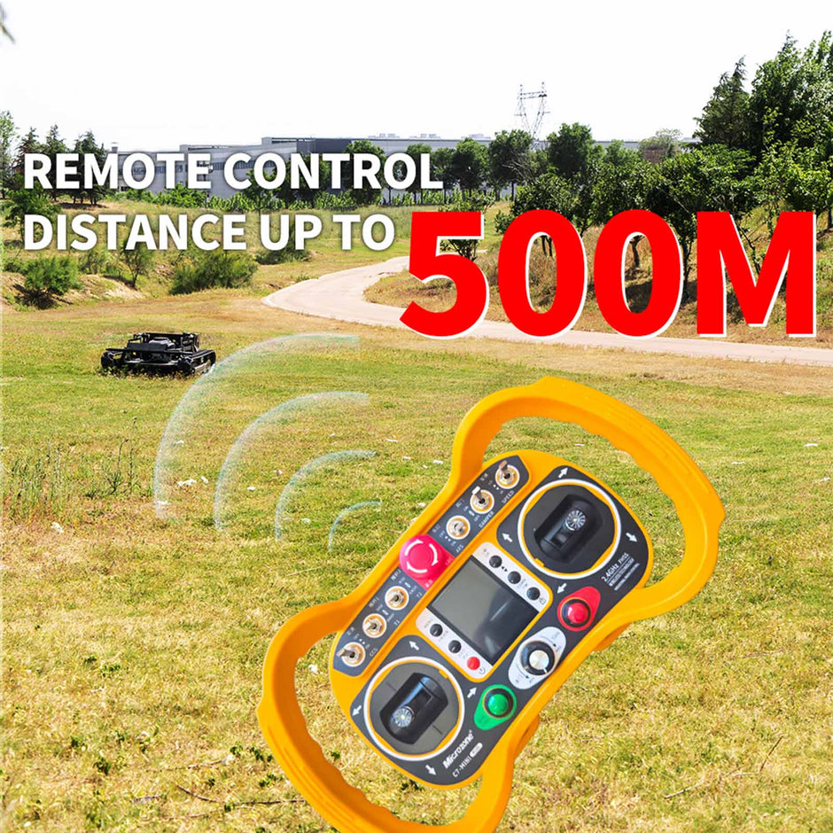 HENGWANG tracked slope lawn mower with wireless remote controller, max 500 meters long remote control distance crawler grass cutting machine