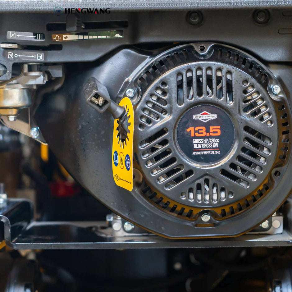 Skid steer loader powered by a 13.5 HP Briggs & Stratton gas engine with high-flow hydraulic pump for reliable power on any jobsite
